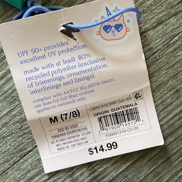 Girls long sleeve swim shirt - size M (7/8) - NWT - Picture 3 of 3